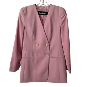 Louis Feraud Pink double breasted v-neck blazer 100% virgin wool, lined, size 6